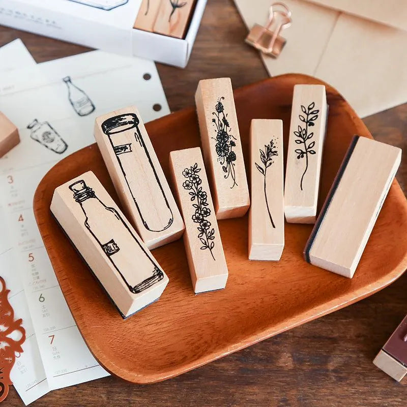 Wooden Stamps Botanical Herbarium Style