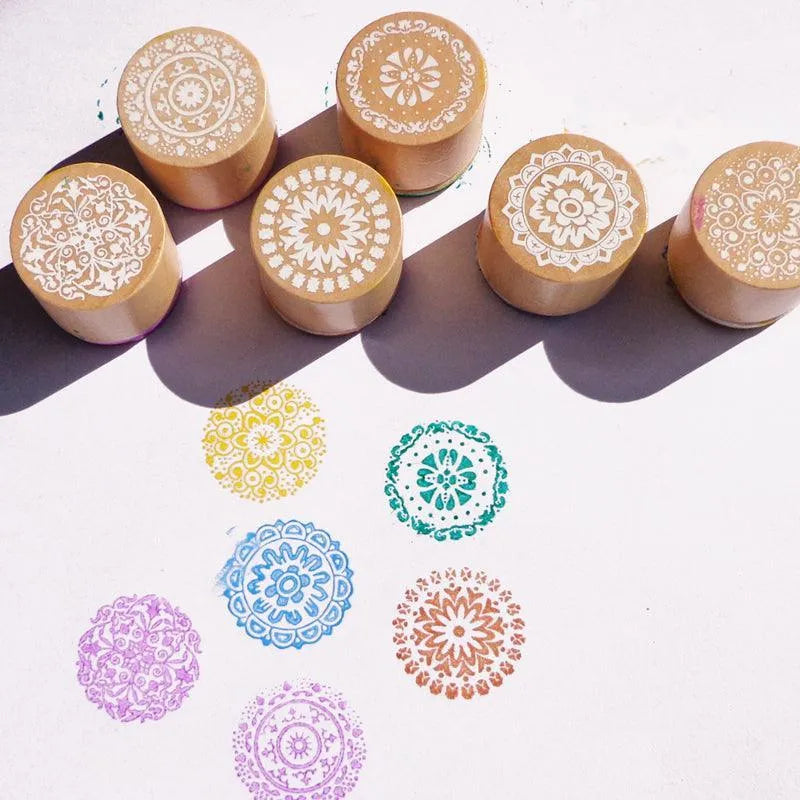 6-Piece Circular Lace Wooden Stamp Set