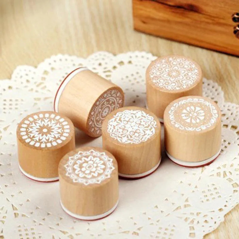 6-Piece Circular Lace Wooden Stamp Set