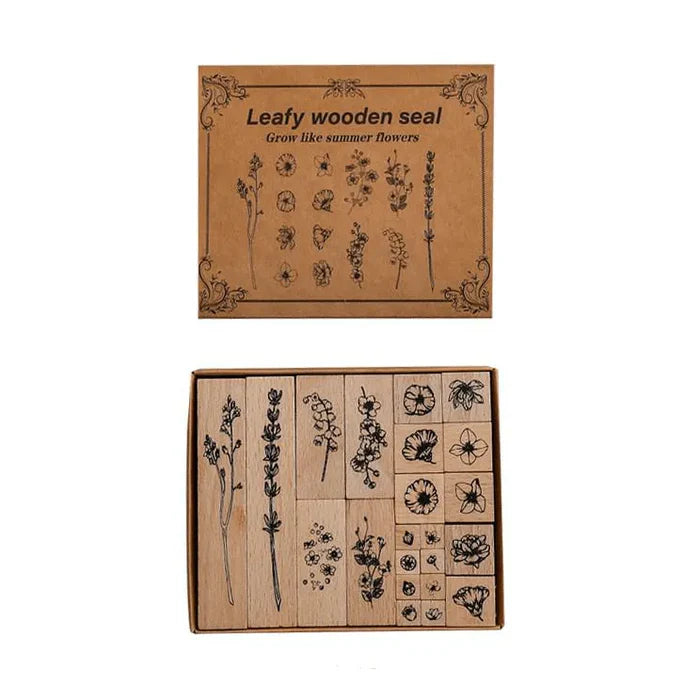 Set de Sellos Botánicos Hojas de Madera