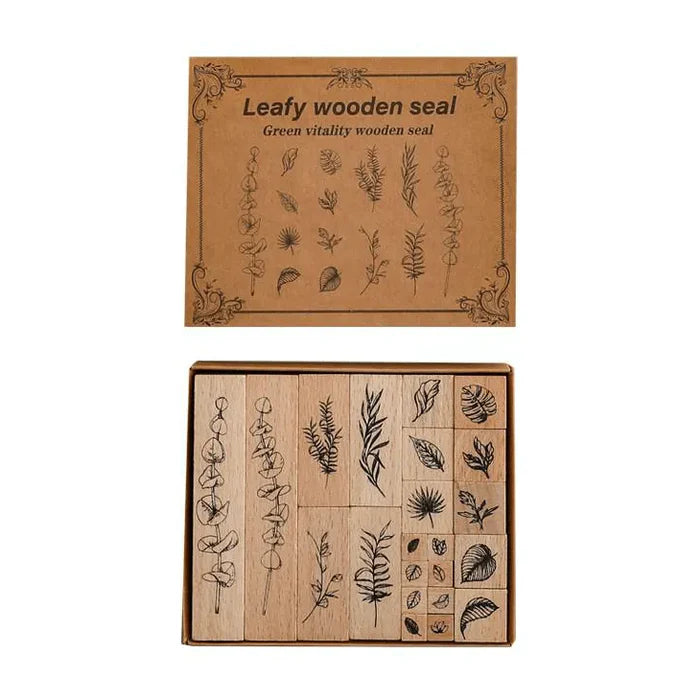 Set de Sellos Botánicos Hojas de Madera
