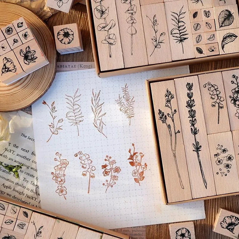 Set de Sellos Botánicos Hojas de Madera
