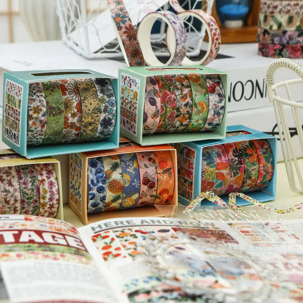 Spring Floral and Fruit Washi Tape Set 5 rolls
