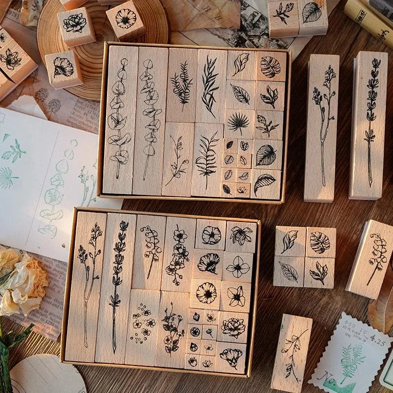 Set de Sellos Botánicos Hojas de Madera