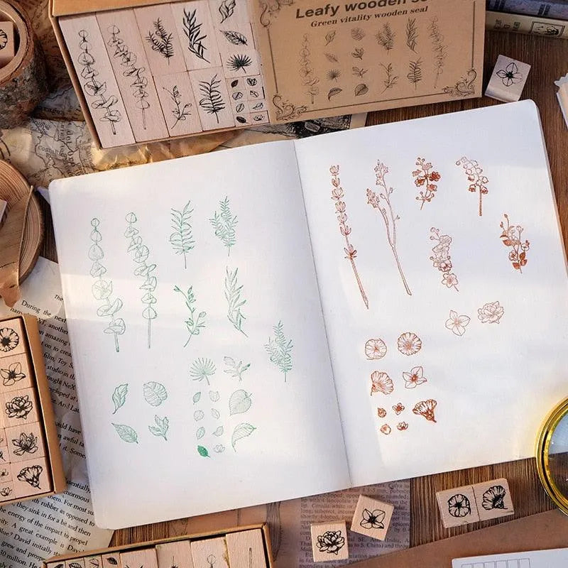 Set de Sellos Botánicos Hojas de Madera